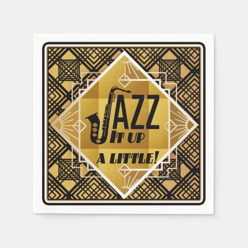 Art deco jazz saxophone black gold music  napkins