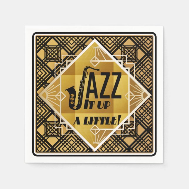 Art deco jazz saxophone black gold music  napkins (Front)