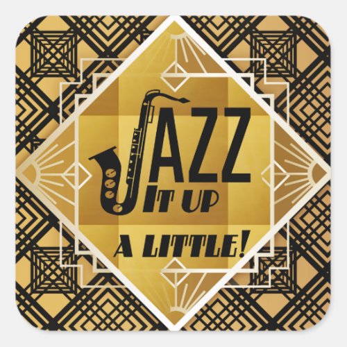 Art deco jazz saxophone black gold music square sticker