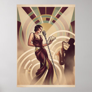 Art Deco Jazz Singer and Saxophonist Art Poster