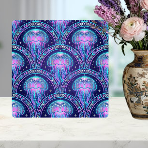 Art Deco Jellyfish Purple Pink Teal Geometric Ceramic Tile