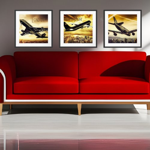 Art Deco Jets over Cities Wall Art Sets