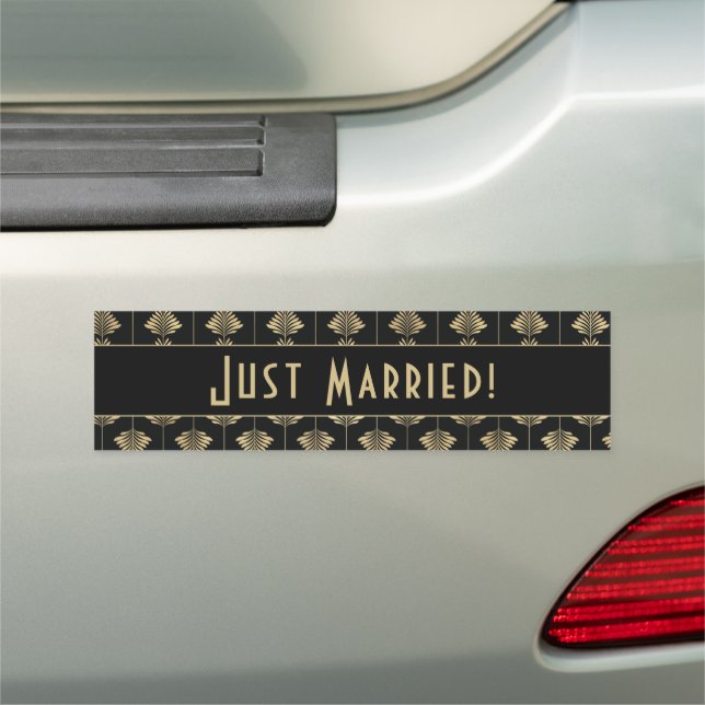 Art Deco Just Married Black Gold Car Magnet (In Situ)