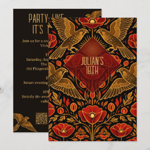 Art Deco Kestrels & Poppies   Custom 18th Birthday Invitation