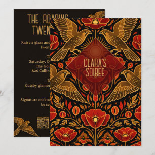 Art Deco Kestrels & Poppies   Custom 21st Birthday Invitation