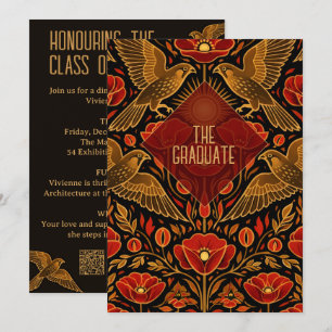 Art Deco Kestrels & Poppies Graduation Party Invitation