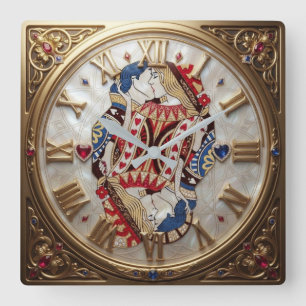 Art Deco King & Queen Hearts Square Wall Clock