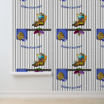 Art Deco Kitchen Bistro Personalized Wallpaper<br><div class="desc">Transform your Kitchen, Coffee Shop or Bakery with this distinctive original wallpaper design featuring an eclectic, colorful mix of a Clarisse Cliff inspired whimsical ceramic Coffee Pot, Cup and Saucer combined w/a traditional Chinoiserie Cookie Jar and other Art Deco Accents all set against a black and white vertical striped background...</div>