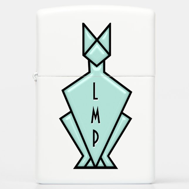 Art Deco Kitty Cat - Opal Blue - Personalized Zippo Lighter (Front)