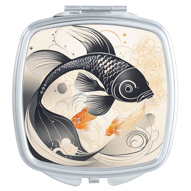 Art Deco Koi Square Compact Mirror (Front)