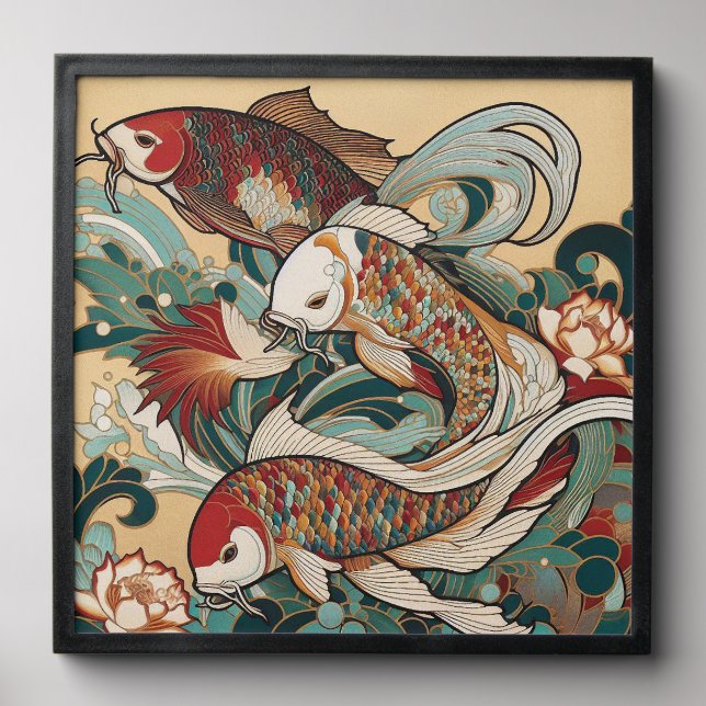 Art Deco Koi Wall Art Peel And Stick Photo Tile (Front Set)