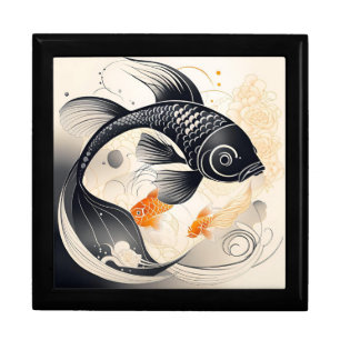 Art Deco Koi Wooden Jewelry Keepsake Box