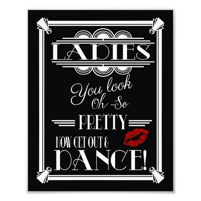 art deco, ladies Bathroom sign, wedding sign (Front)