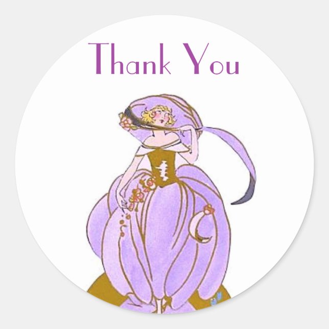 ART DECO LADY CLASSIC ROUND STICKER (Front)