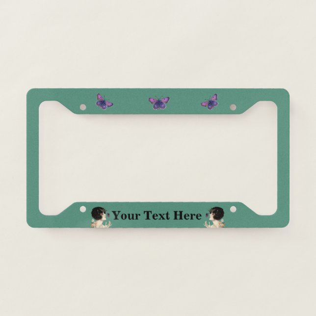 Art Deco Lady Flowers Pretty Purple Butterflies License Plate Frame (Front)