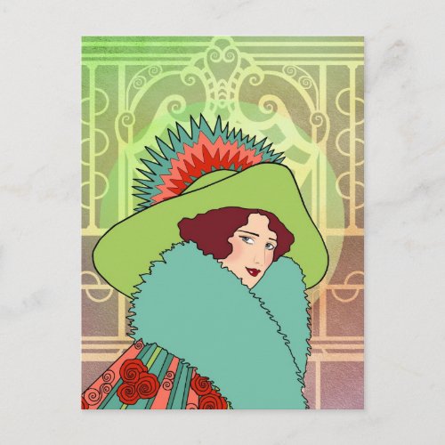 Art Deco Lady _ GINELLE Christmas Past Holiday Postcard