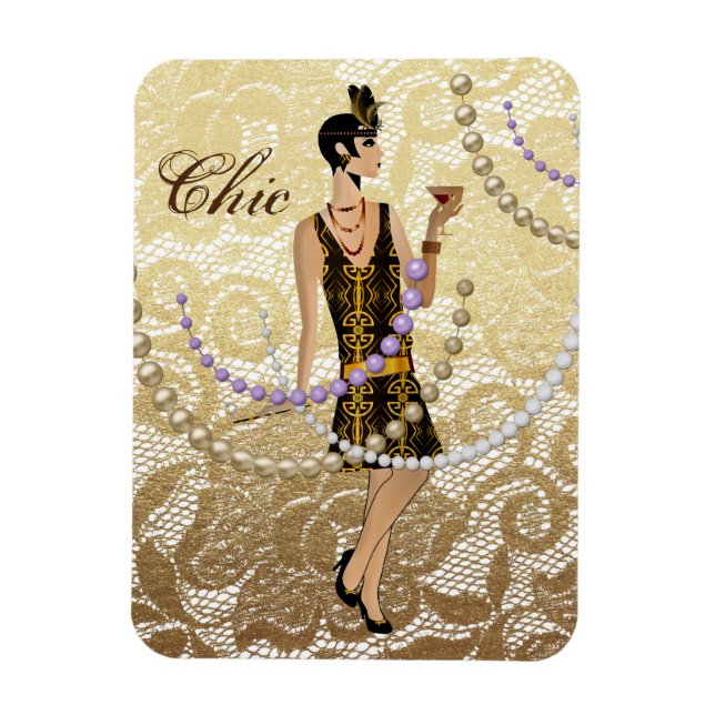 Art Deco Lady Gold Lace Magnet (Vertical)