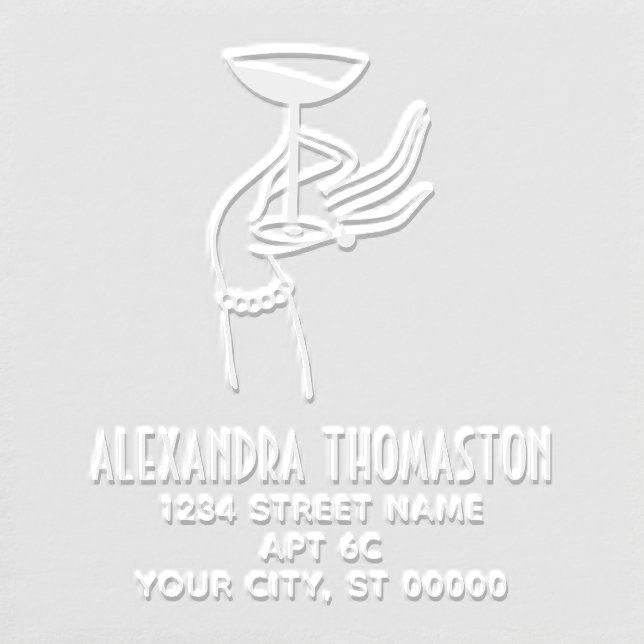 Art Deco Lady Hand Holding Champagne Glass Address Embosser (Design)