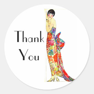 Art Deco Lady in formal Gown Classic Round Sticker