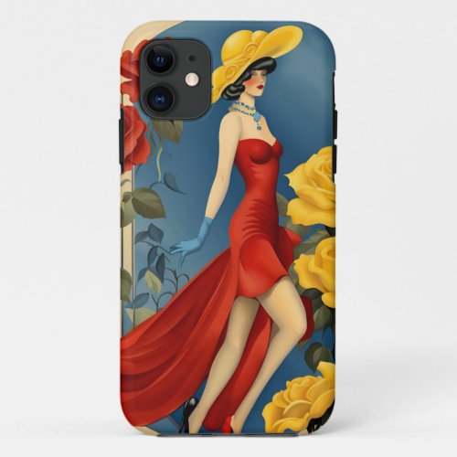Art Deco Lady in Red Dress Gatbsy Style  iPhone 11 Case