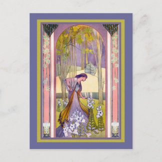 Art Deco Lady in the Garden Postcard