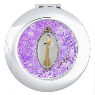 Art Deco Lady in Vintage Mirror Purple Bokeh Bling