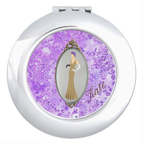 Art Deco Lady in Vintage Mirror Purple Bokeh Bling