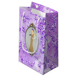 Art Deco Lady in Vintage Mirror Purple Bokeh Bling Small Gift Bag