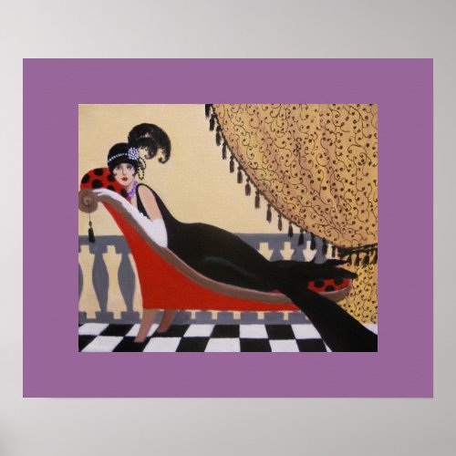 ART DECO LADY ON A LOUNGE POSTER