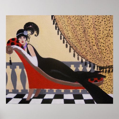 ART DECO LADY ON A LOUNGE POSTER