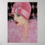 ART DECO LADY POSTER<br><div class="desc">Original acrylic painting on canvas, ... ... ... .A beautiful,  feminine and most elegant lady from the Art Deco era dressed fashionably in pink.  This is a painting that wlll work well in your home or office and look well with your contemporary decor as well as with traditional decor.</div>