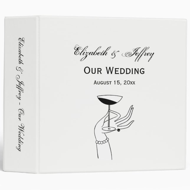 Art Deco Lady’s Hand Holding Champagne Glass 3 Ring Binder (Front/Spine)