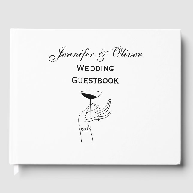 Art Deco Lady’s Hand Holding Champagne Glass Guest Book (Front)