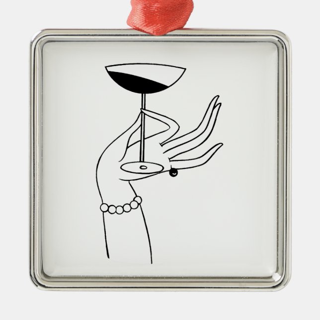 Art Deco Lady’s Hand Holding Champagne Glass Metal Ornament (Front)