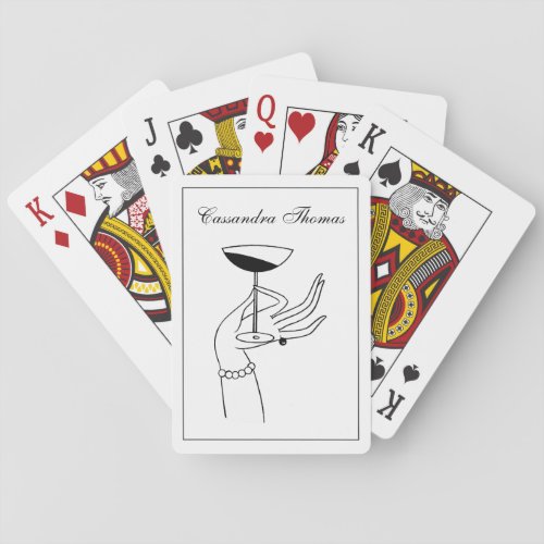 Art Deco Ladys Hand Holding Champagne Glass Poker Cards