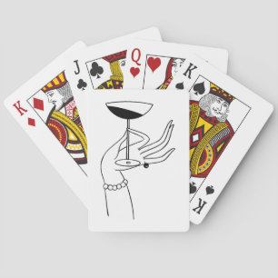 Art Deco Lady’s Hand Holding Champagne Glass Poker Cards