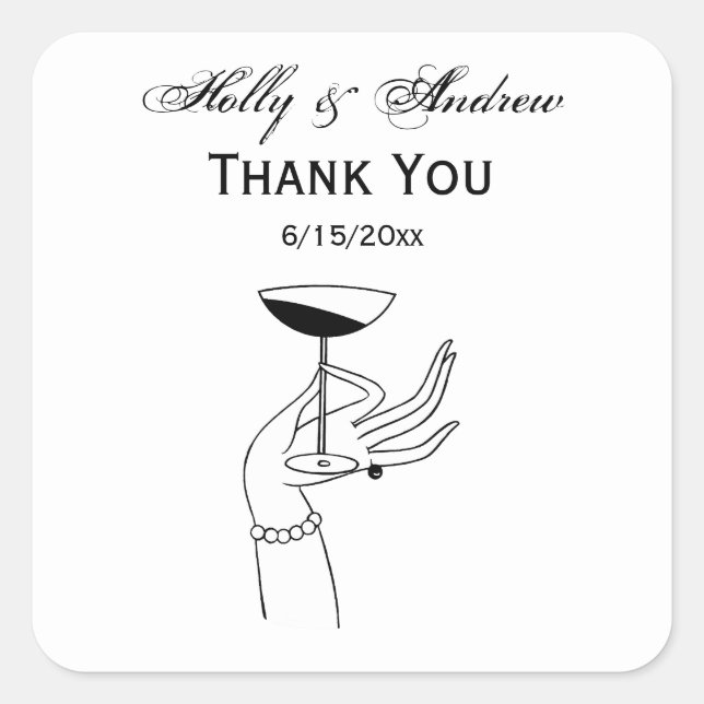 Art Deco Lady’s Hand Holding Champagne Glass Square Sticker (Front)