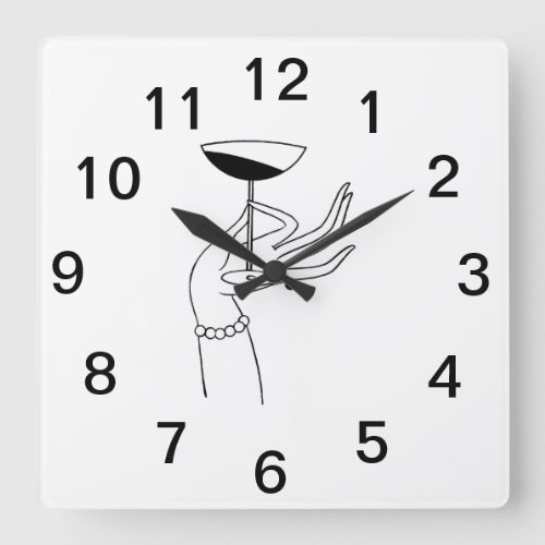 Art Deco Ladys Hand Holding Champagne Glass Square Wall Clock