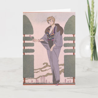 Art Deco Lady - Standing beside the trimmed plant. Holiday Card