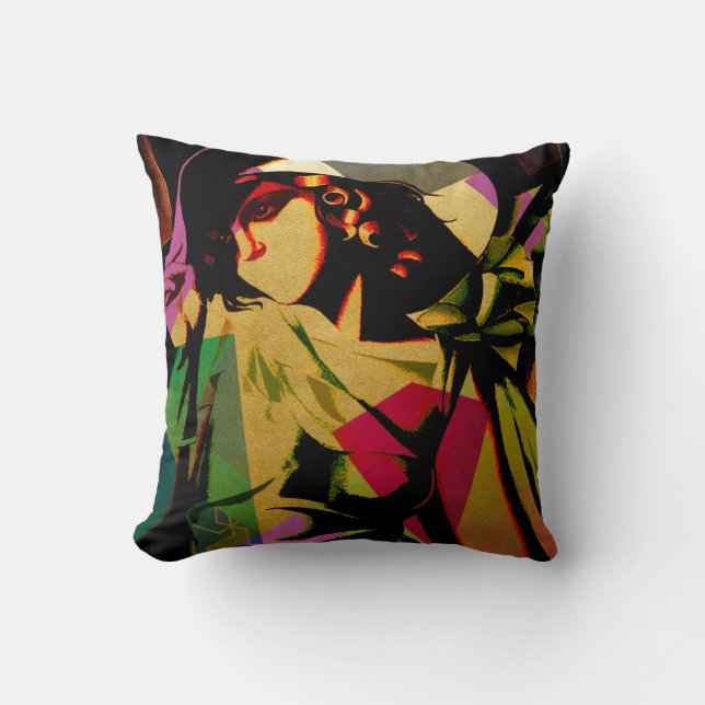 Art Deco Lady, Throw Pillow 16" x 16" (Front)