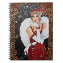 Art Deco Lady Vintage Fur Spiral Photo Notebook