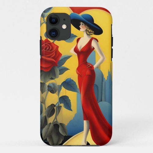 Art Deco Lady with Blue Hat Gatsby Style  iPhone 11 Case