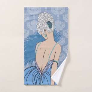 Art Deco Lady with Damask - BIANCA: Blue Monday Hand Towel