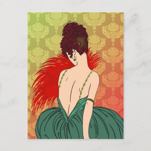 Art Deco Lady with Damask _ BIANCA Christmas Past Holiday Postcard