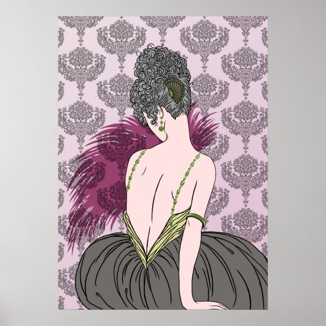 Art Deco Lady with Damask - BIANCA: Tea Time Poster (Front)