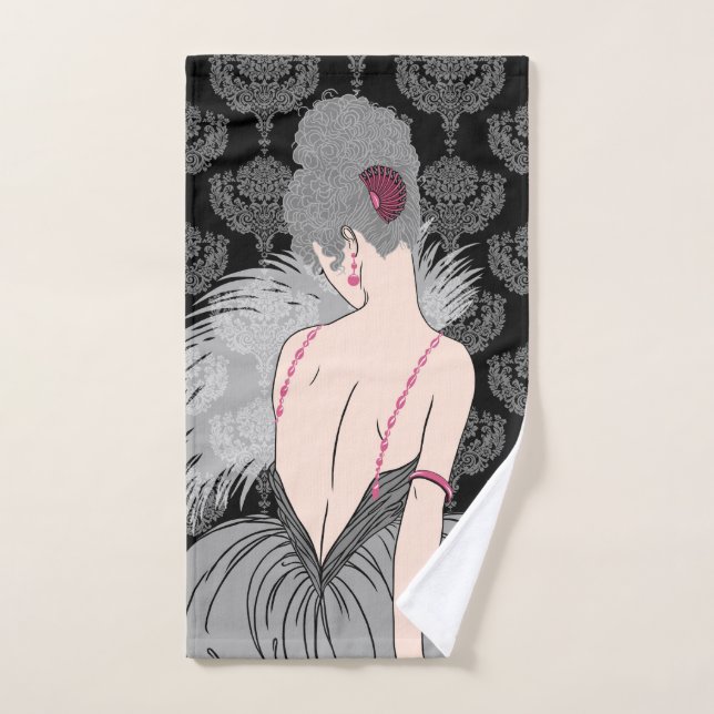 Art Deco Lady with Damask - BIANCA: Winter Grays Hand Towel (Hand Towel)