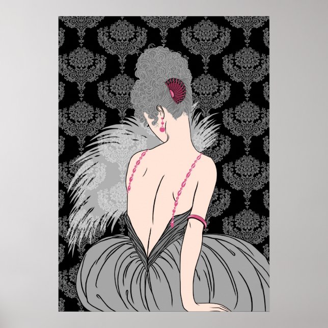 Art Deco Lady with Damask - BIANCA: Winter Grays Poster (Front)