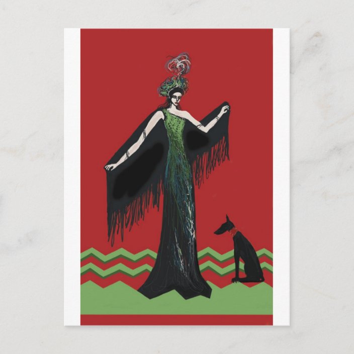 Art Deco Lady with Dog Postcard