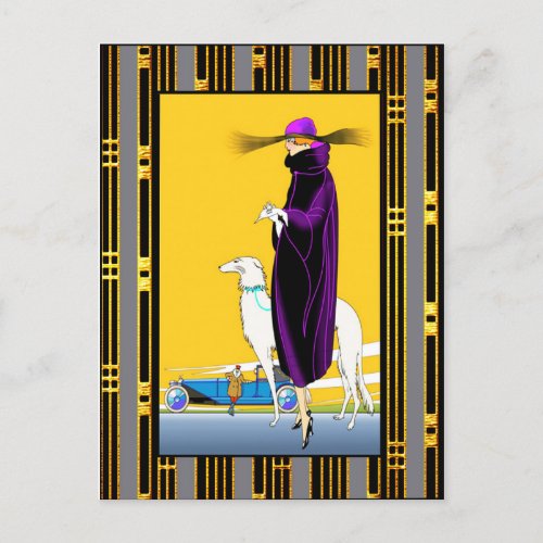Art Deco Lady with Dog Postcard