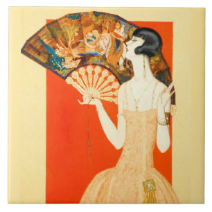 art deco lady with fan ceramic tile
